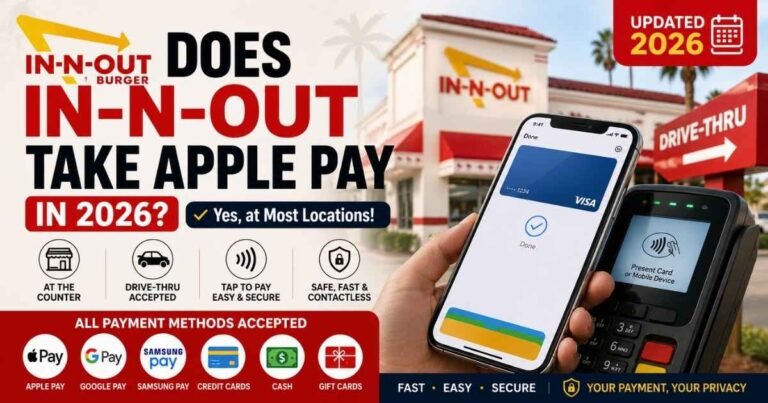 Featured image showing Apple Pay accepted at In-N-Out Burger, including drive-thru and counter payments with supported payment methods in 2026.
