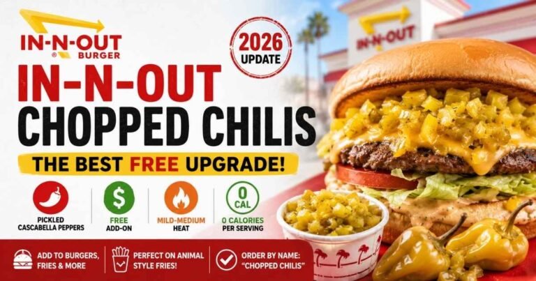 In-N-Out Chopped Chilis served on an Animal Style Double-Double burger with fresh pickled cascabella peppers and fries.