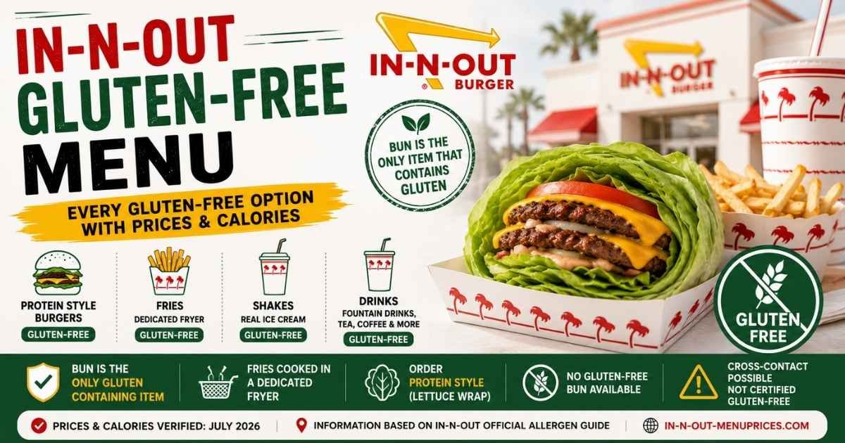 In-N-Out Gluten Free Menu with Protein Style burgers, gluten-free fries, shakes, and drinks guide for 2026