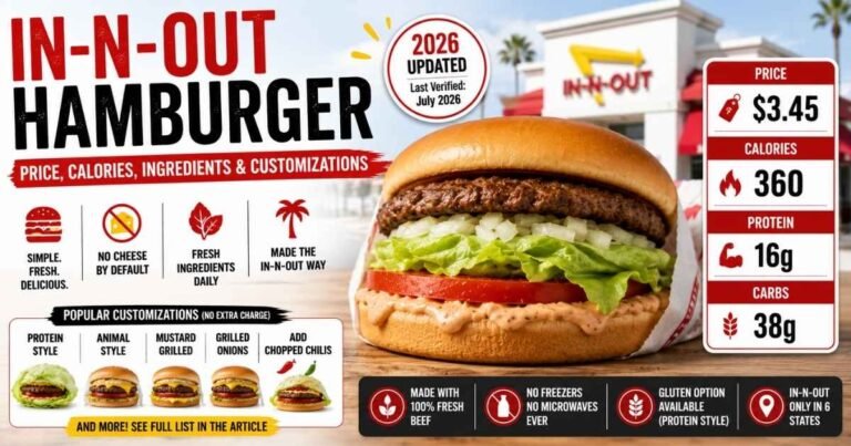 In N Out Hamburger 2026 with price, calories, ingredients, and customization options