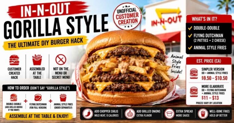 In-N-Out Gorilla Style burger with Double-Double, Flying Dutchman, and Animal Style fries