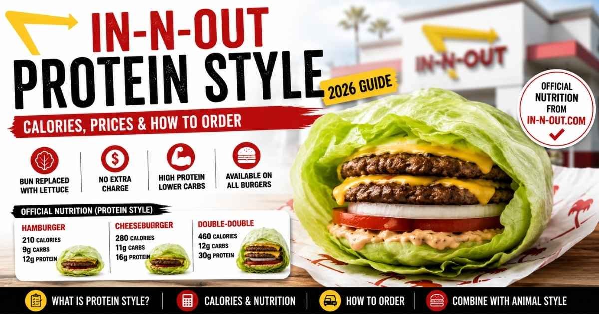 In-N-Out Protein Style burger with lettuce wrap, calories, carbs, protein, and ordering guide